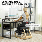 Kneeling Chair with Rocking Movement, in Linen Effect Fabric and Birch Wood, 50x73x55 cm, Black