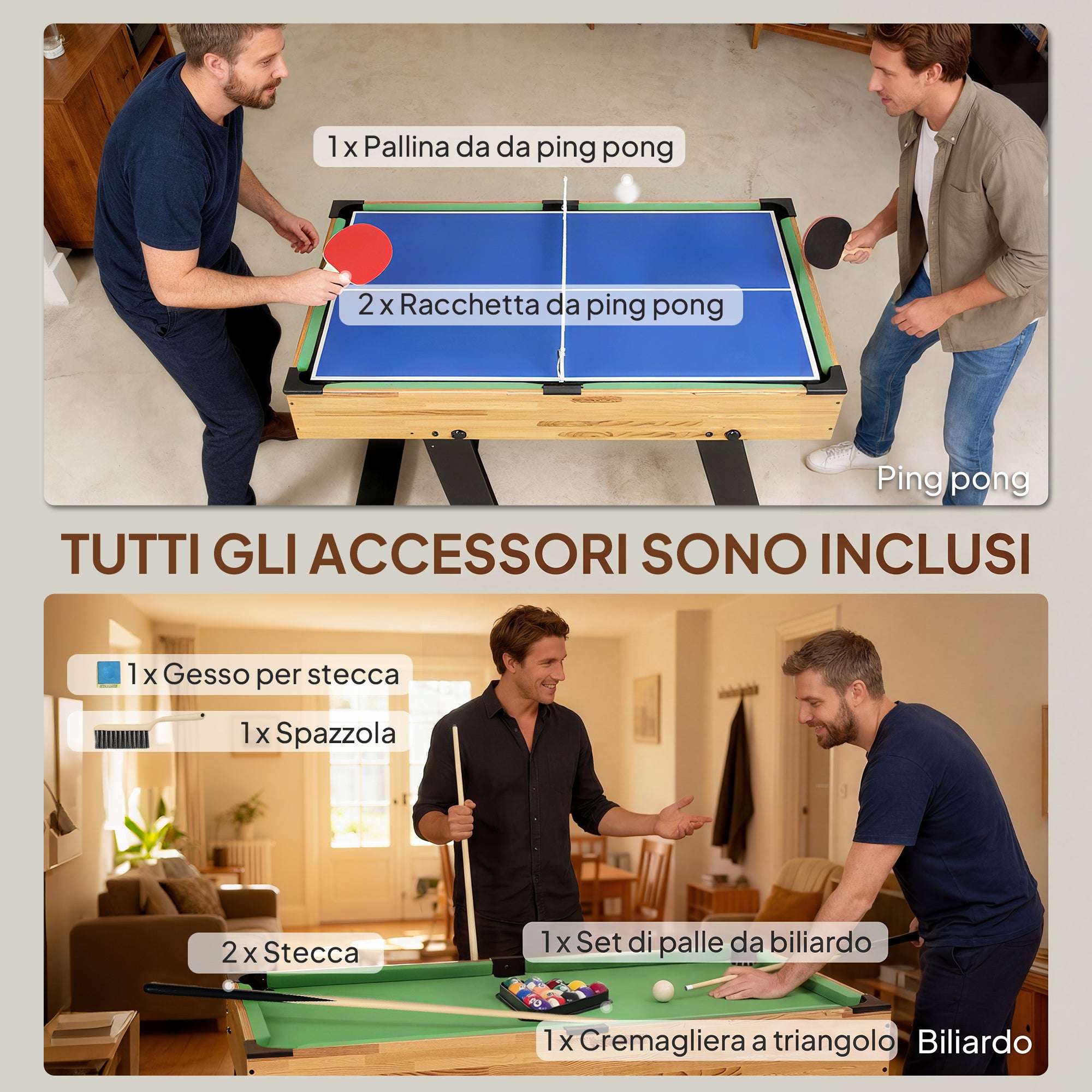 SPORTNOW 13-in-1 Folding Game Table with Foosball, Ping Pong, Hockey, Billiards, Chess and More, Walnut