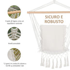 Indoor and Outdoor Hanging Rocking Chair in Fabric with Tassels, 90x50 cm, Cream