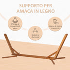 3-Level Adjustable Folding Portable Wooden Hanging Hammock Stand, 388x120x89cm