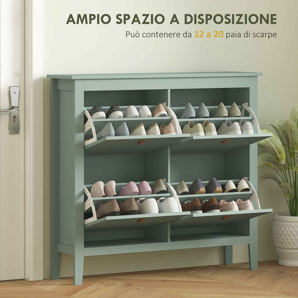 HOMCOM Slim Shoe Rack with 4 Drawers for 20 Pairs of Shoes, Size EU 44, Adjustable Shelves, 105 x 24 x 95.5 cm, Green