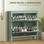 HOMCOM Slim Shoe Rack with 4 Drawers for 20 Pairs of Shoes, Size EU 44, Adjustable Shelves, 105 x 24 x 95.5 cm, Green