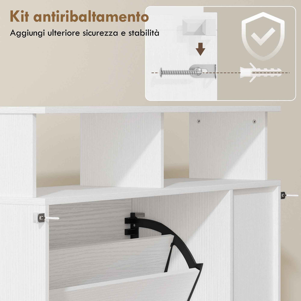 HOMCOM Narrow Shoe Rack with Adjustable Dividers, White