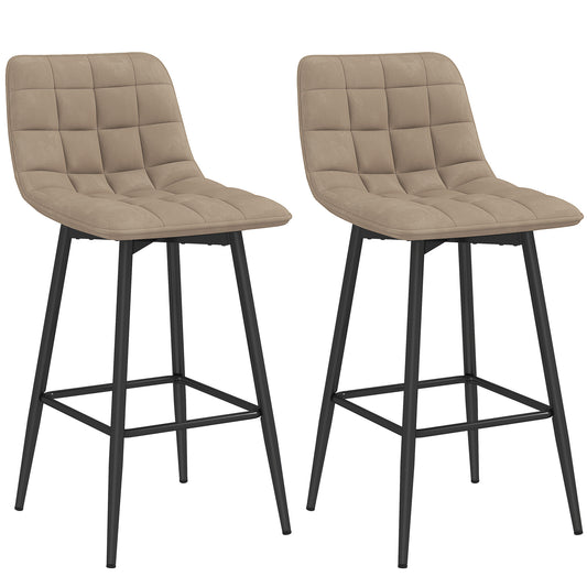 Set of 2 Nordic Style Kitchen Stools in Velvet and Metal Effect Fabric, 45x47x84 cm, Brown