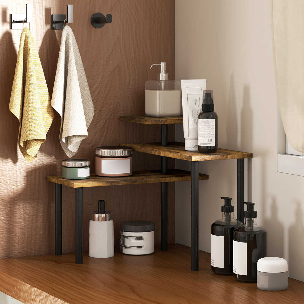 3-Tier Rotating Kitchen Shelf, Space-Saving, Wood and Steel, 40x10x36.5 cm, Rustic Brown