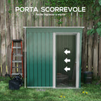 Tool Shed with Sloping Roof and Sliding Door, in Galvanized Steel, 163x89x182 cm, Green