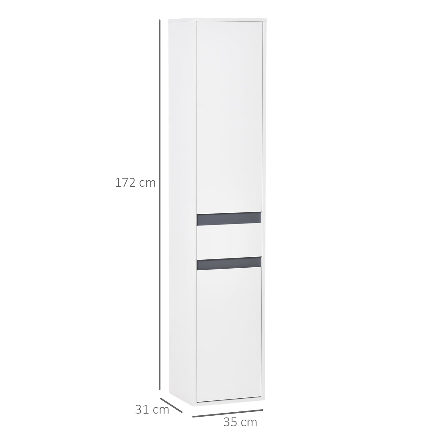 HOMCOM Bathroom Column with 2 Cabinets with Adjustable Shelf and Drawer, in Chipboard, 35x31x172 cm, White - Borgè