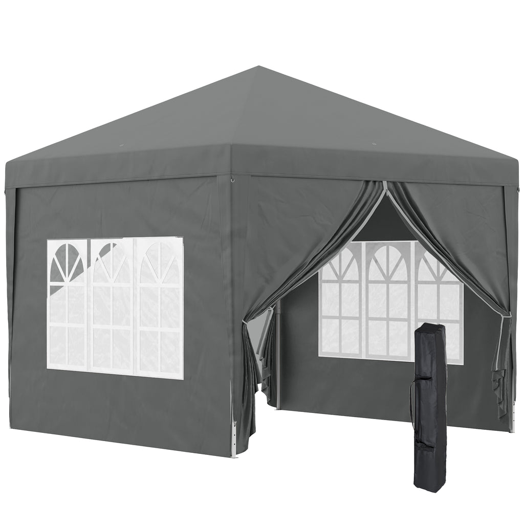 3x3m Folding Outdoor Gazebo with 4 Side Panels, Steel and Oxford Fabric Grey