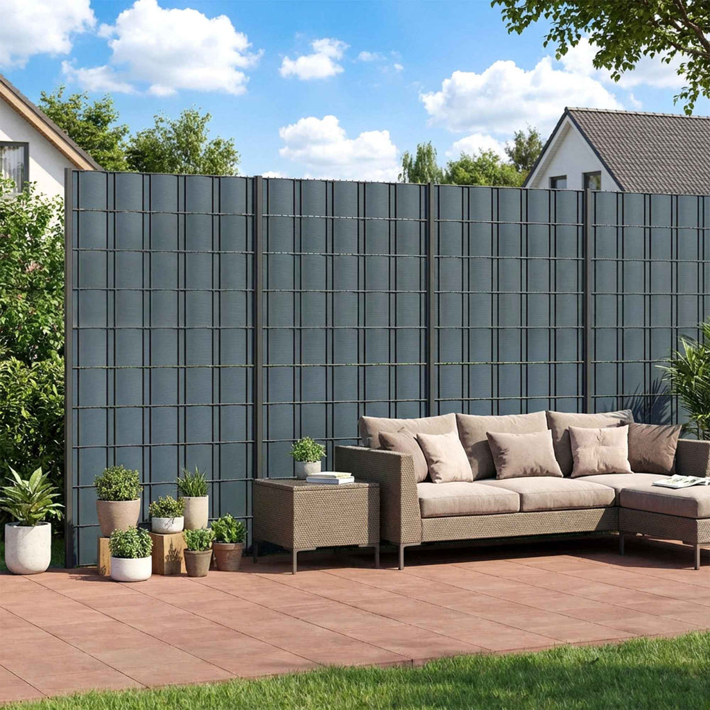 Outsunny 4-Piece Garden Privacy Screen Set, Waterproof, UV Resistant, with Clips, Made of PP, 3500 x 19 cm, Grey