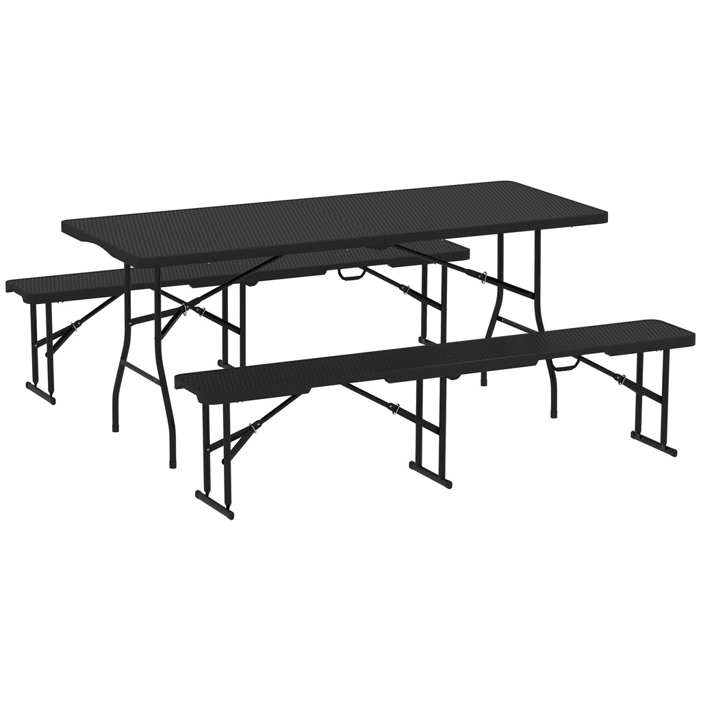3-Piece Foldable Picnic Set with Table and 2 Benches in HDPE and Metal, Black