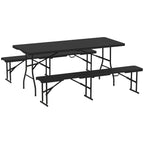 3-Piece Foldable Picnic Set with Table and 2 Benches in HDPE and Metal, Black