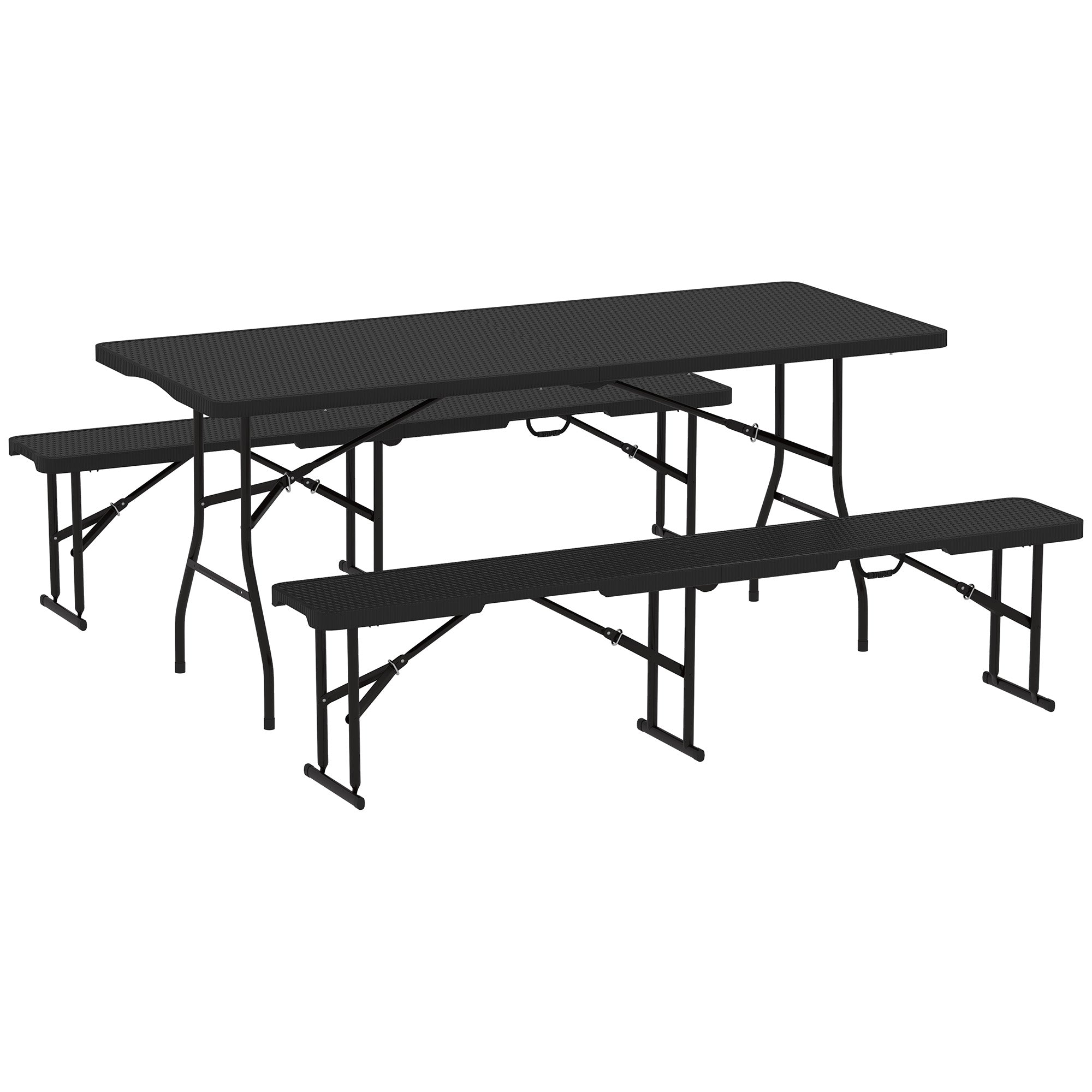 3-Piece Foldable Picnic Set with Table and 2 Benches in HDPE and Metal, Black