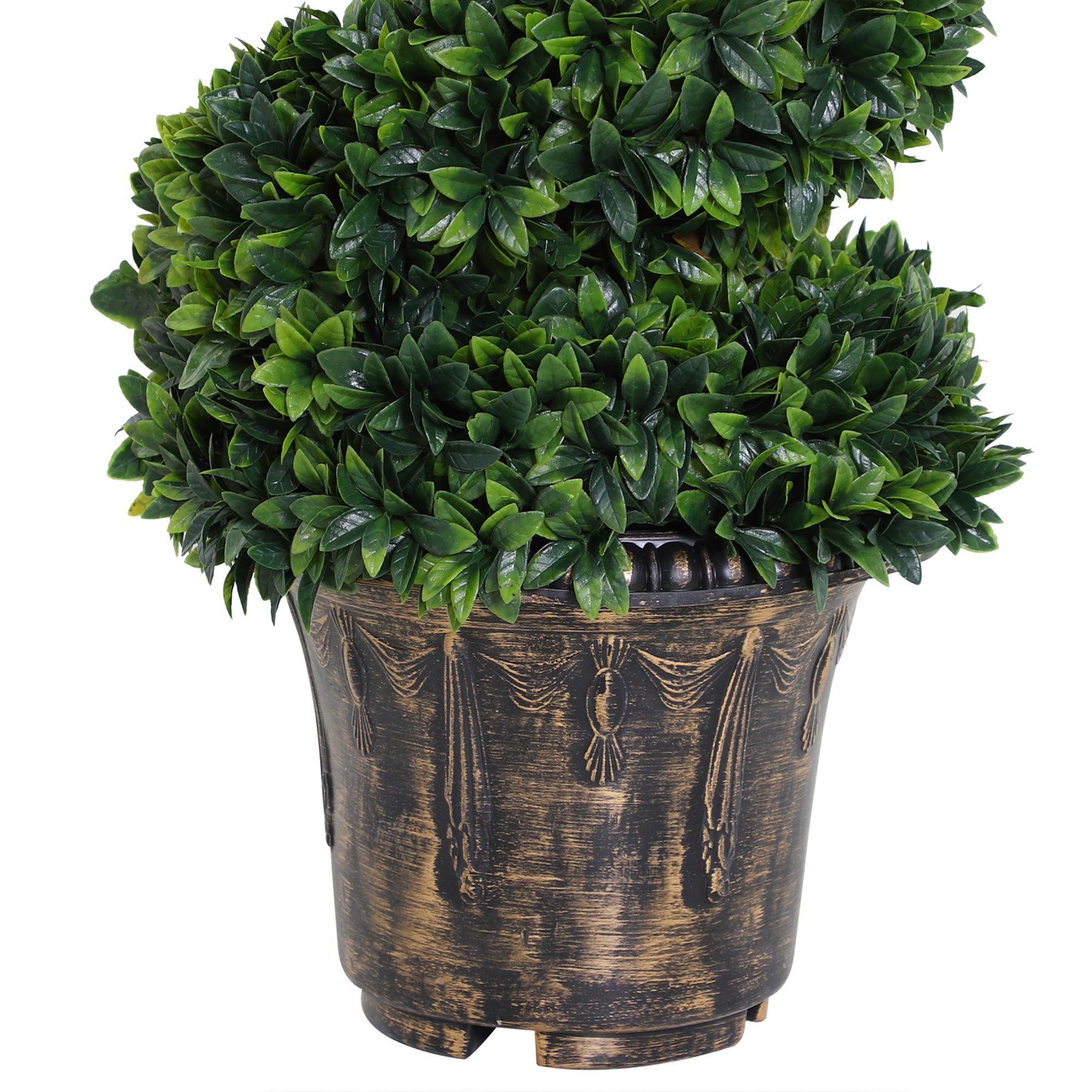 Set of 2 Artificial Boxwood Spiral Plants for Indoor and Outdoor Use with Pot, Ø32x120 cm, Green