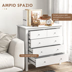 5 Drawer Chest of Drawers for Bedroom and Living Room in White Wood, 79x39.5x80.5 cm