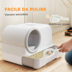 PawHut Enclosed Cat Litter Box with Tray, Scoop and Deodorant Bags, in PP, 59x39.5x39.5 cm, White and Grey