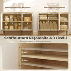Modern 3-Door Sideboard with Adjustable Shelf, 107x35x77 cm, Gloss White and Oak
