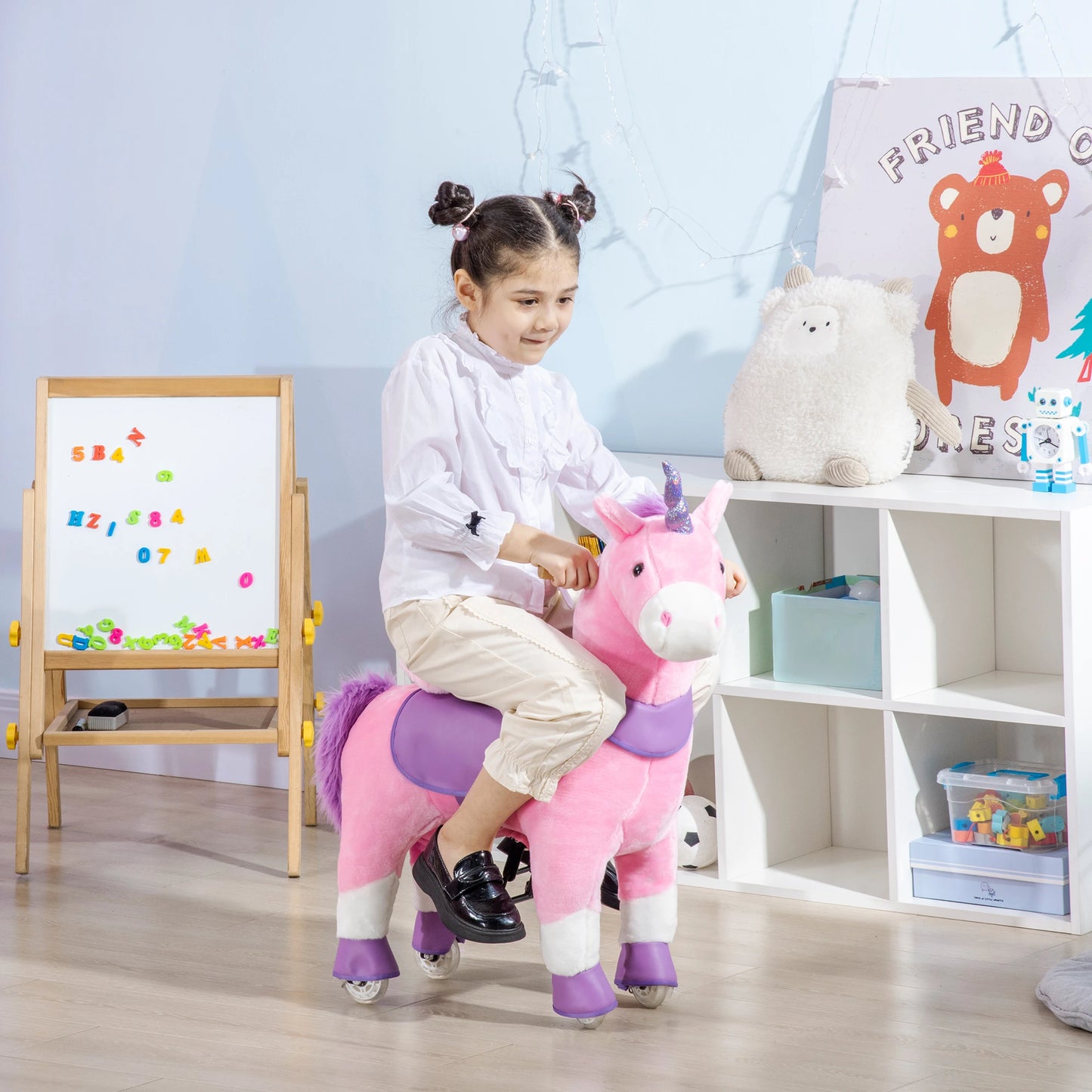 Unicorn Rocking Horse with Wheels for Children 3-6 Years, 70x32x87cm, Pink