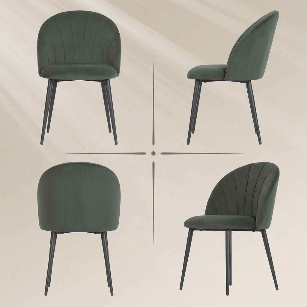 Set of 2 Upholstered Dining Chairs with Shell Backrest in Velvet, 52x55x79 cm, Grey
