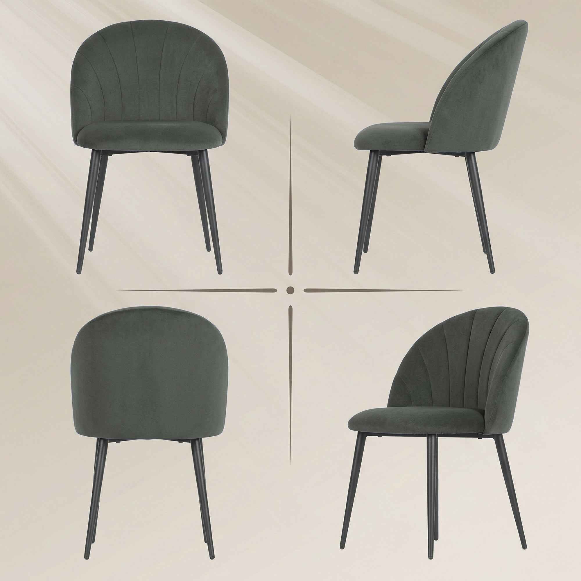 Set of 2 Upholstered Dining Chairs with Shell Backrest in Velvet, 52x55x79 cm, Grey