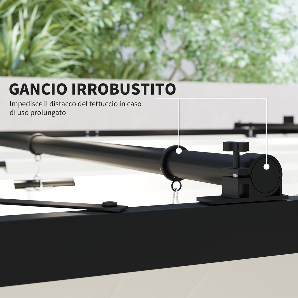 Gazebo Pergola 3x3 m with Retractable Canopy, 8 Screws and 8 Stakes, in 180g Polyester and Metal, Cream White