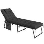 Outsunny Folding Sun Lounger with Cushion, Headrest and Side Pocket, 58x189x32.5 cm, Black