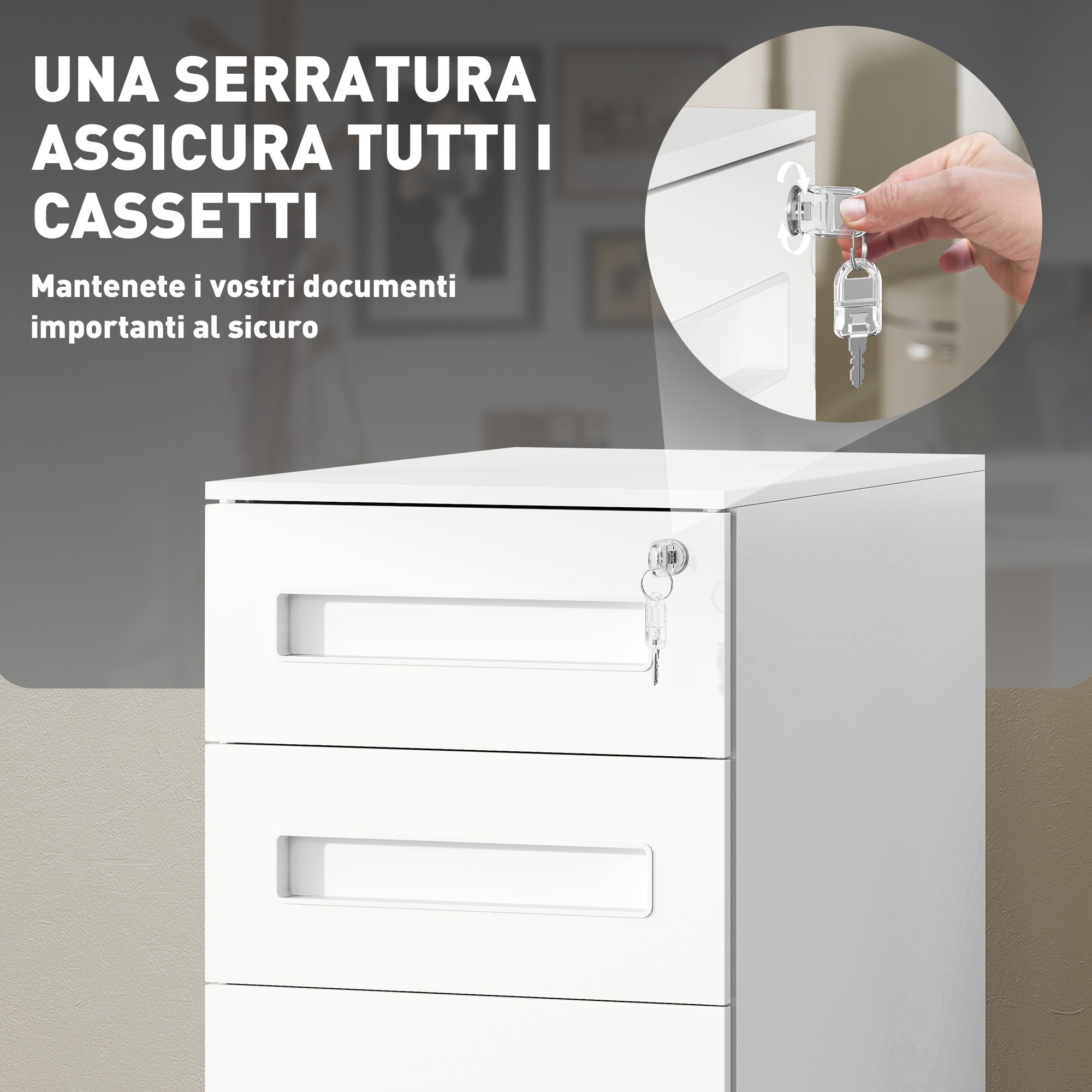 Steel Document Holder on 5 Wheels with 2 Drawers and Pen Tray, 30x43.5x60 cm, White