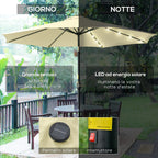 Outsunny Ø265cm Tilting Garden Umbrella with 32 Solar LED Lights and Crank Handle, Beige