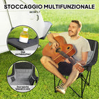 Folding Camping Chair with 2 Cup Holders and Side Pockets, 99x71x103 cm, Gray and Black