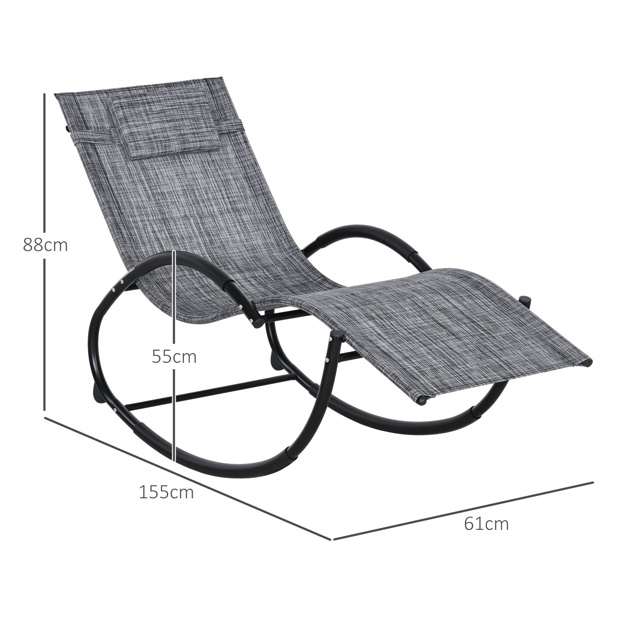 Outsunny Waterproof Outdoor Zero-Gravity Rocking Deck Chair with Headrest, 155x61x88 cm, Gray - Borgè