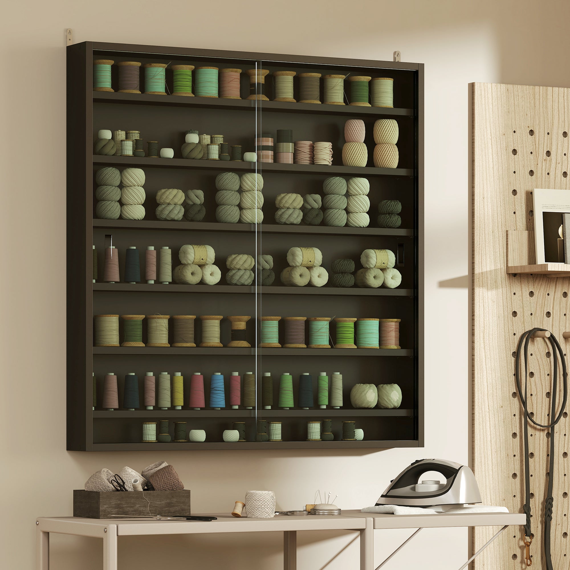 6-Tier Adjustable Wooden Notice Board with Glass Doors, 80x9.5x83 cm, Black