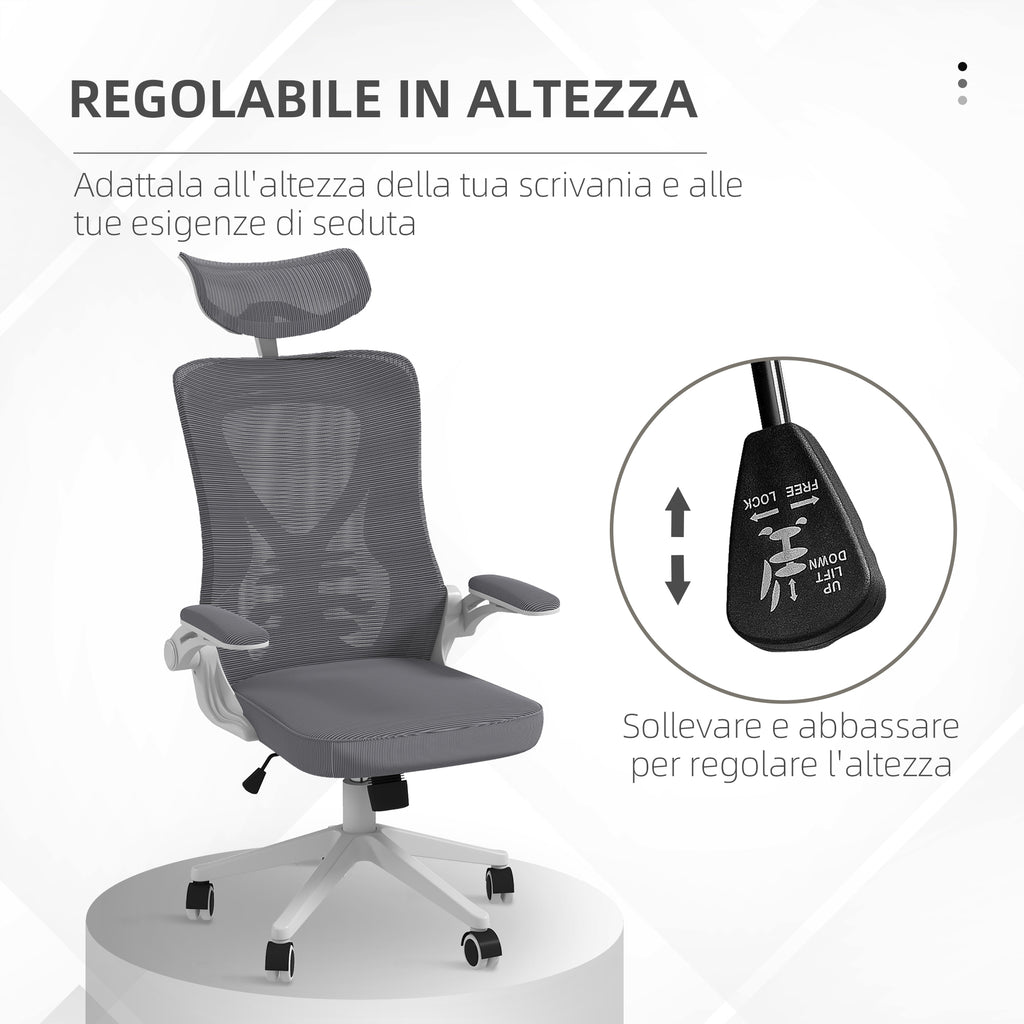 Height-Adjustable Office Chair with Lumbar Support and Flip-Up Armrests, 65x64x120-130 cm