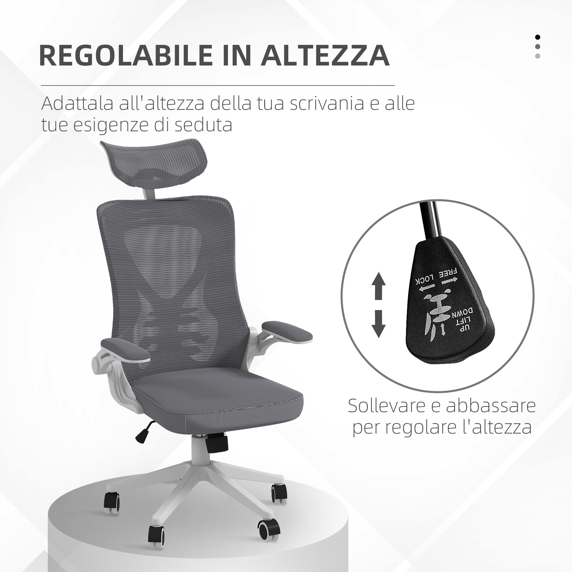 Height-Adjustable Office Chair with Lumbar Support and Flip-Up Armrests, 65x64x120-130 cm