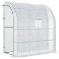 Outsunny 3-Tier Lean-To Greenhouse with Roll-Up Doors and Windows, PE and Steel, 200x100x215 cm, Green and White