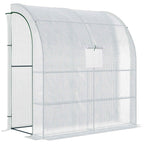 Outsunny 3-Tier Lean-To Greenhouse with Roll-Up Doors and Windows, PE and Steel, 200x100x215 cm, Green and White