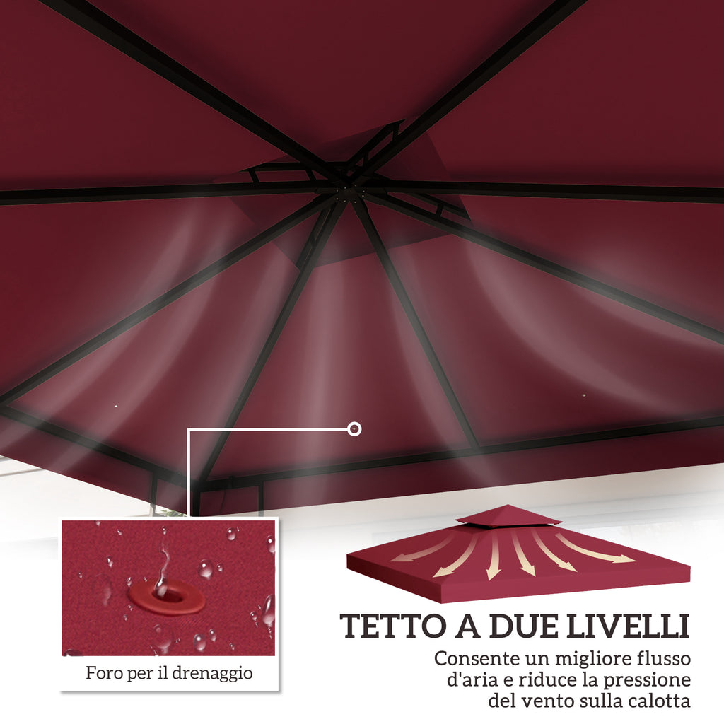 Outsunny Replacement Roof for 3x3m 2-Tier UV-Resistant Polyester Gazebo with Air Vent, Red