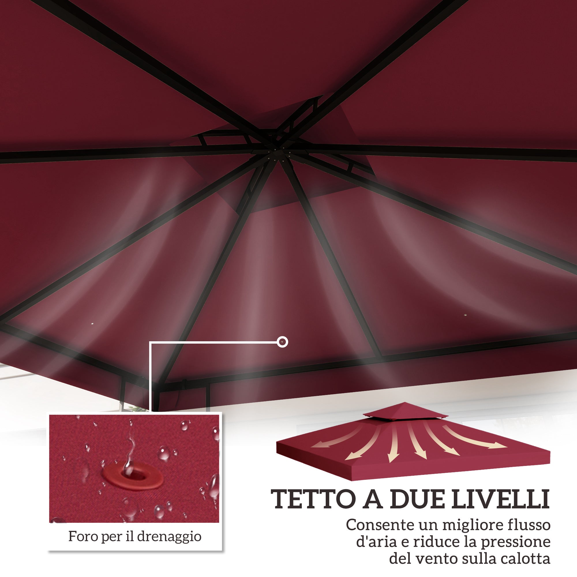 Outsunny Replacement Roof for 3x3m 2-Tier UV-Resistant Polyester Gazebo with Air Vent, Red