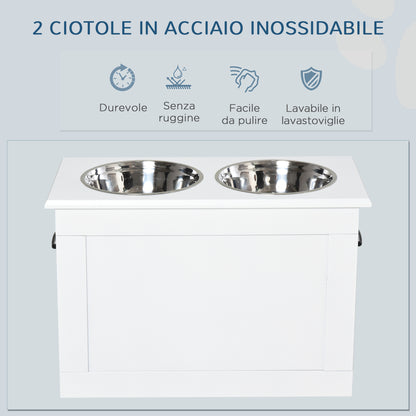 Raised Bowls for Large Dogs, MDF Stand with 2 Stainless Steel Bowls, 60x30x41 cm, White