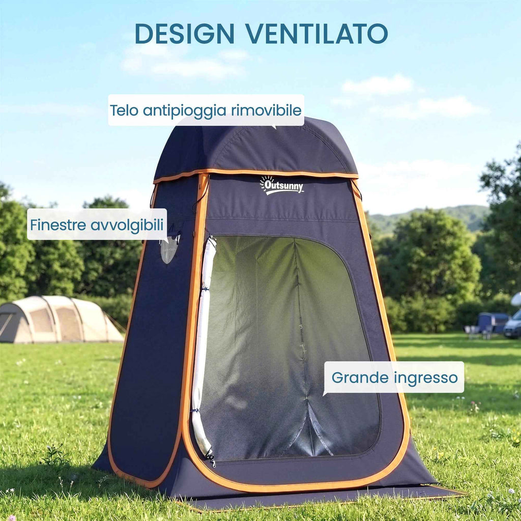 Outsunny Waterproof Pop-Up Shower Tent with Removable Roof, 190T Polyester and Steel, 152x152x200 cm, Dark Blue