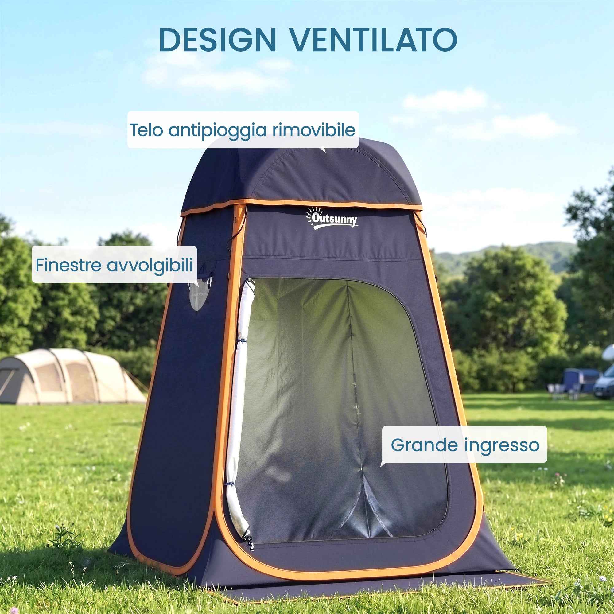 Outsunny Waterproof Pop-Up Shower Tent with Removable Roof, 190T Polyester and Steel, 152x152x200 cm, Dark Blue