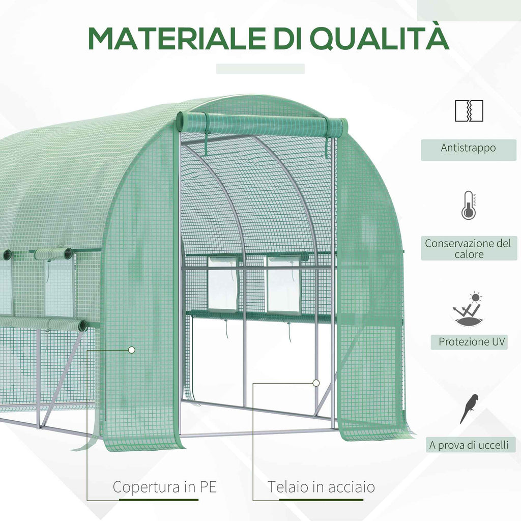 Outsunny 3x2x2m Steel Vegetable Garden Greenhouse with PE Cover, Zip Doors and Mesh Windows, Green