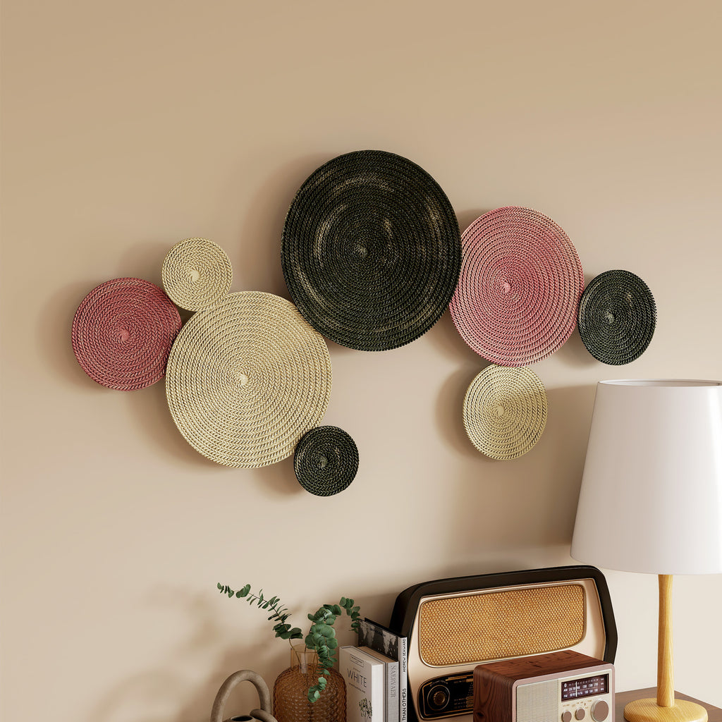 8-Disc 3D Metal Wall Art, 110x7x58 cm, Bronze, Orange and Yellow