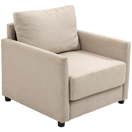 Modern Armchair in Breathable Linen Effect Fabric with Internal Pocket, 80x85x88 cm, Beige