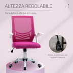 Ergonomic Office Chair with Lumbar Support, Folding Armrests, Breathable Mesh Swivel Desk Chair with Reclining Backrest and Adjustable Height, 120kg Capacity, Pink
