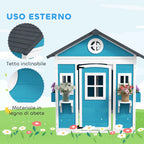 Outsunny Children's Playhouse for 3-8 Years Old with Pots and Planters, Made of Fir Wood, 114x126.4x135 cm, Blue