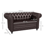 2-Seater Chesterfield Style Sofa with Removable Cushion, in Faux Leather, Wood and Metal, 160x84x80 cm, Brown
