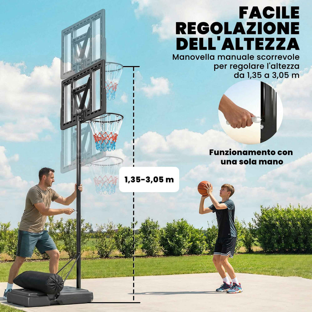 SPORTNOW Basketball Hoop with Adjustable Height 1.3-3m, Fillable Base and Wheels, Black