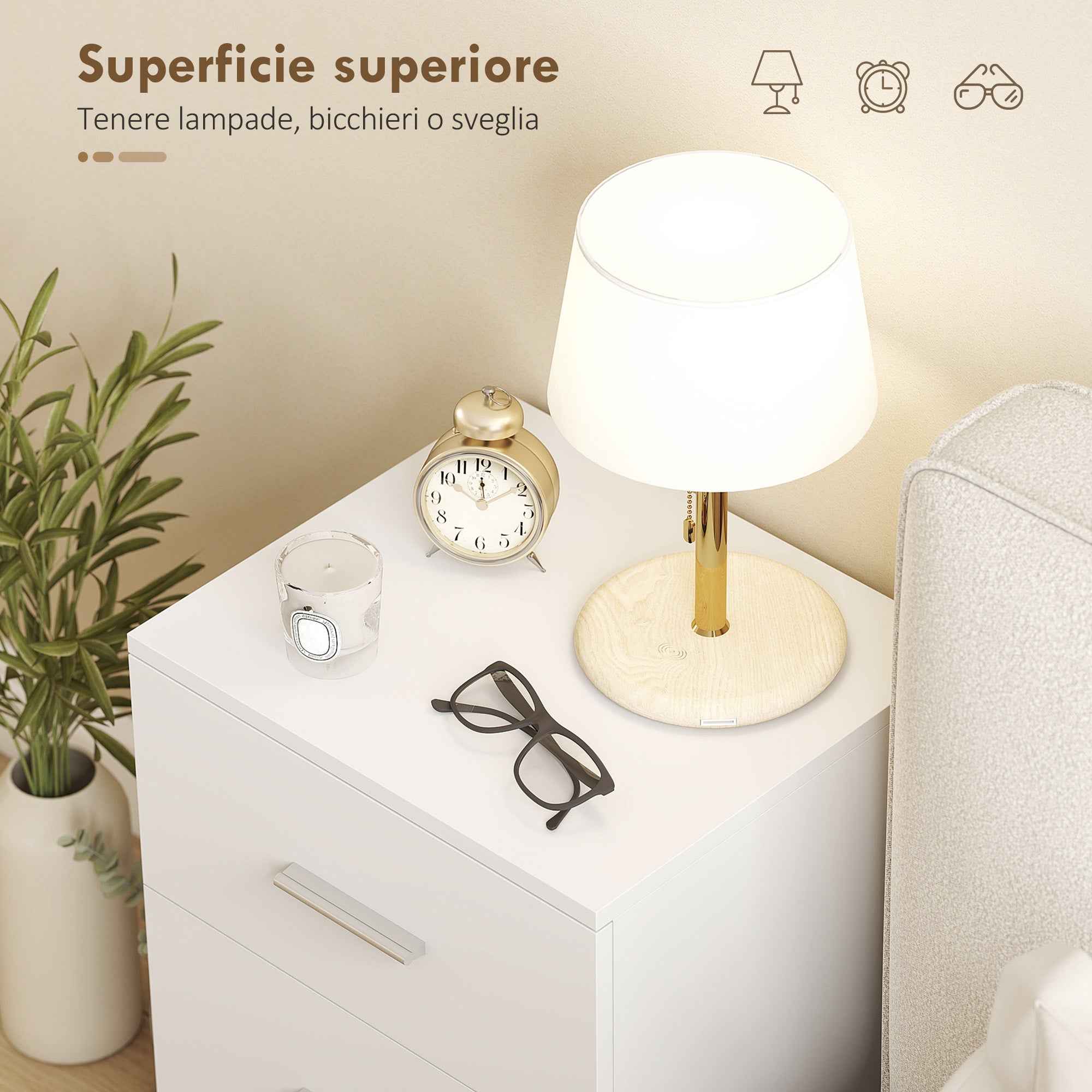 HOMCOM Modern and Multipurpose Bedside Table with 3 Drawers for Bedroom and Living Room, 40x35x60 cm, White