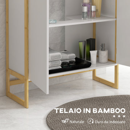 Bathroom Vanity Cabinet with 2 Push-On Doors in Bamboo and MDF with U-Cut, 70x33x79.5cm, White