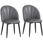 Set of 2 PU Leather Dining Chairs with Metal Legs and Shell Backrest, Dark Gray