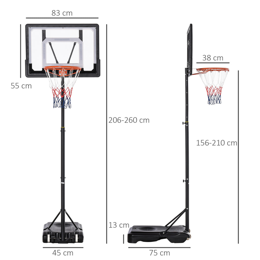 Basketball Hoop Adjustable Height 160-210cm, Steel Structure and Base with Wheels, Transparent PE Backboard